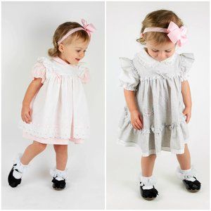 Vintage Baby Girl Dress Gray floral & pink white